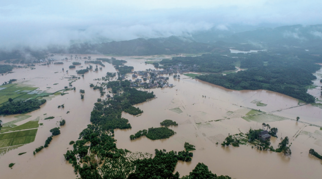 2020年7月10日，受持續(xù)暴雨影響，江西省吉安市峽江縣沂江流域水位全面上漲。